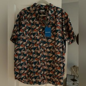 Columbia Men's Blue and Orange Floral Shirt